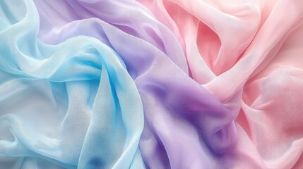 Obraz premium Soft and Ethereal Fabric in Pastel Colors, Featuring Blue, Lavender, and Pink Waves, Perfect for Backgrounds, Textiles, Fashion, and Artistic Design Projects