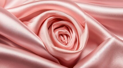 Beautiful Close-Up of a Soft Pink Satin Fabric Rolled into a Rose Shape, Perfect for Elegant Backgrounds, Textiles, and Fashion Design Projects