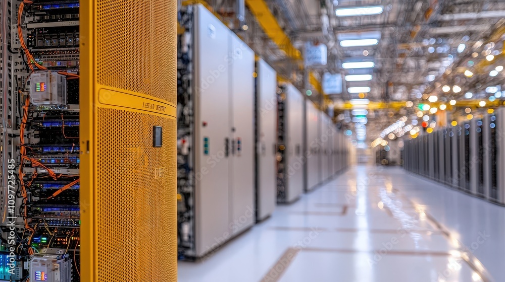Poster modern data center server room it infrastructure technology network computing servers