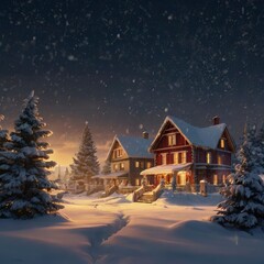 Naklejka premium Christmas house in the snow