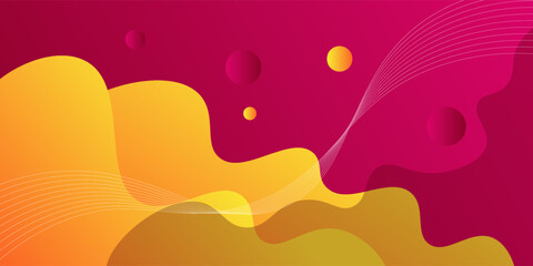 Modern abstract 3D fluid background with yellow wave and line design on red background. Eps10