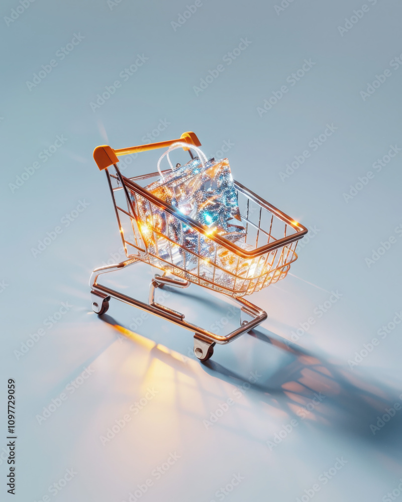 Poster shopping cart icon emerges from glowing social media interface digital environment conceptual image 