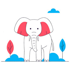An elephant with a red and blue background 