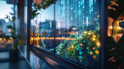 Display eco-friendly product transparency data digital space interactive content minimalist environment tech-focused concept