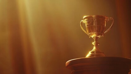 Golden Trophy on Podium with Spotlight