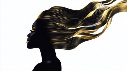 Elegant Black Woman Profile Golden Hair Abstract Art Beauty Fashion