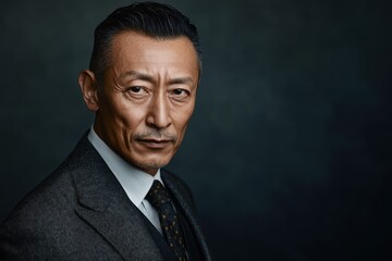 Fototapeta premium 洗練されたビジネスマンがダークな背景で真剣な表情を浮かべている瞬間