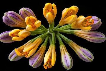 Obraz premium 鮮やかな黄色と紫色の花が集まる美しい自然の一コマ