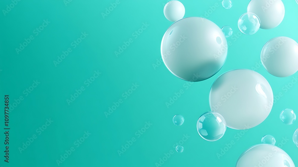 Poster abstract image featuring floating bubbles against a teal background.