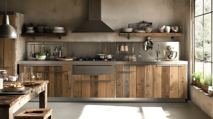 Rustic Wooden Kitchen With Stainless Steel Appliances