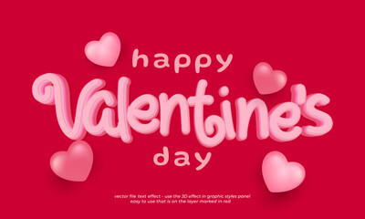 valentines day 3d text effect with pink background and illustration of several floating hearts