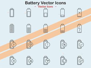 Icons illustrating battery and power-related themes in vector style