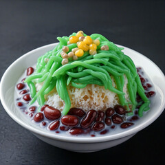 Cendol, malaysian shaved ice dessert with coconut milk, red beans, and palm sugar