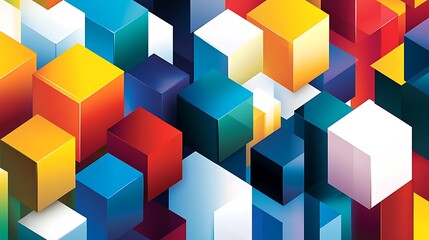 A vibrant abstract composition of colorful 3D cubes in various sizes and orientations.