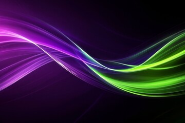 Fototapeta premium Neon Green and Purple Wave Lines Abstract Background: Speedy Data Flow in Dynamic Digital Technology Concept