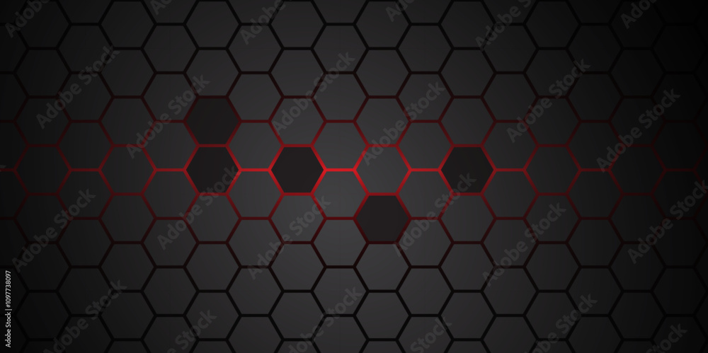 Poster dark hexagon abstract technology background with red colored. hexagonal gaming vector tech illustrat