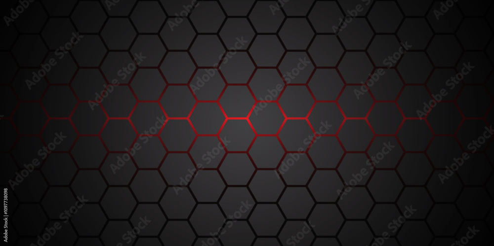 Poster dark hexagon abstract technology background with red colored. hexagonal gaming vector tech illustrat