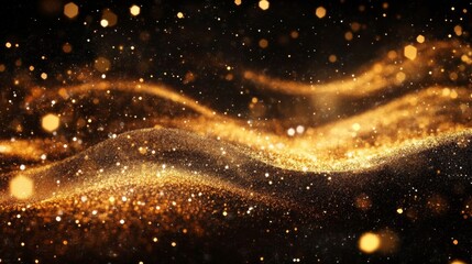 Dark Galaxy Fantasy: Luxurious Gold Glitter Powder Splash on Black Background