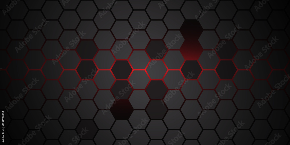 Poster abstract red light hexagon line in grey modern luxury futuristic background. abstract gray hexagon b
