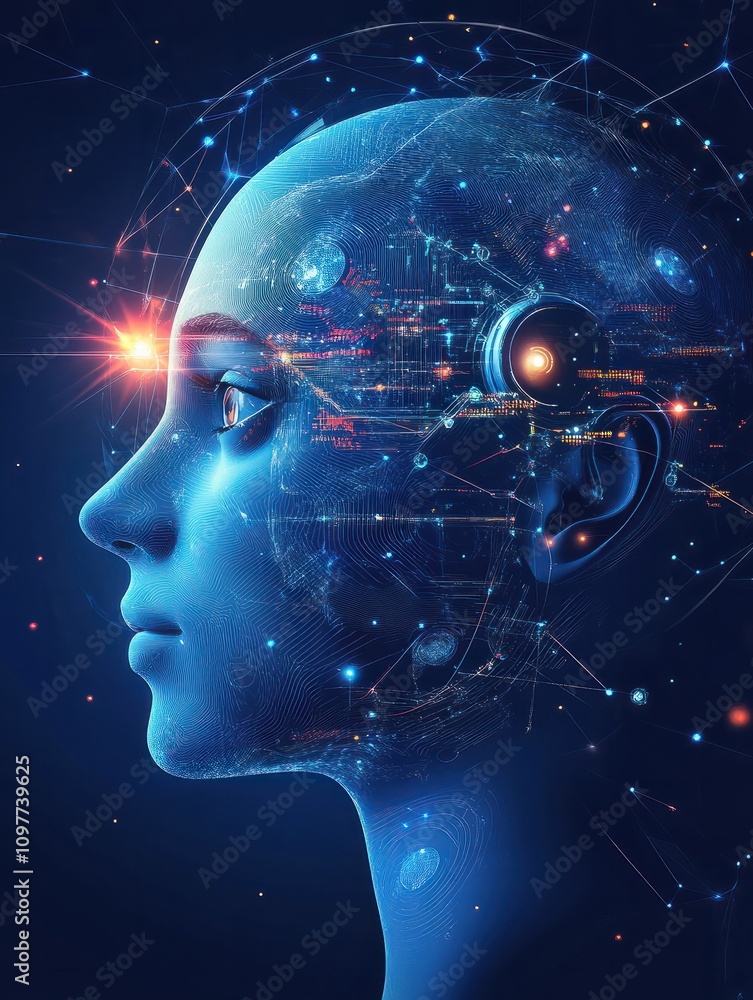 Poster artificial intelligence illustration. abstract technology circles. data transfer concepts in interne