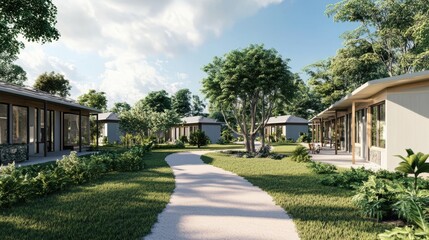 Naklejka premium Modern Eco-Friendly Cabins in a Natural Landscape