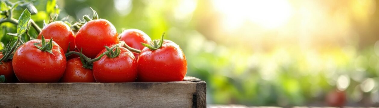 Ripe red tomatoes overflowing from a rustic wooden crate on a simple table a still life of fresh produce