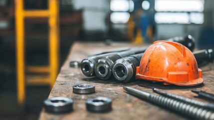 Fototapeta premium Engineering prototype closeup workshop industrial tools focused view