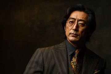 Fototapeta premium 洗練された男性が落ち着いた表情でポーズをとるスタイリッシュな瞬間