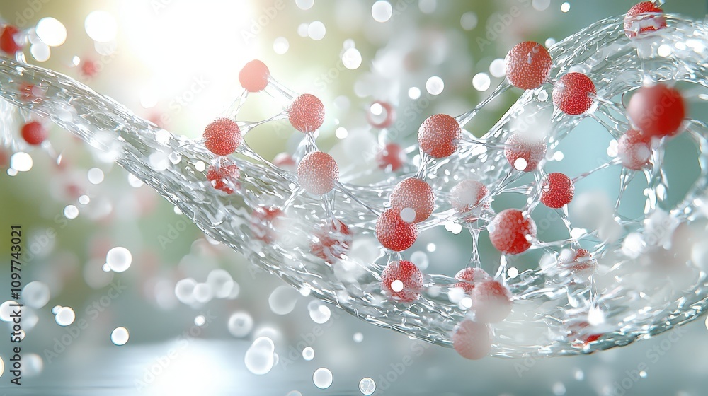 Poster abstract microscopic structure red spheres in water flow scientific visualization 3d re