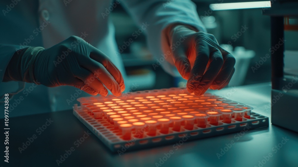 Poster lab professional conducting experiments with samples laboratory closeup science analytical perspecti