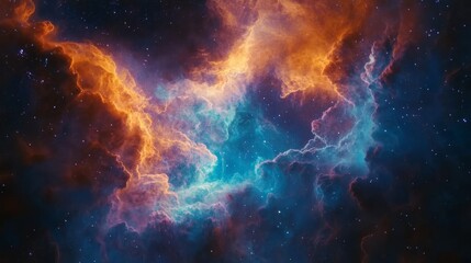 Fototapeta premium A highly detailed nebula, captured by a futuristic space telescope, with swirling clouds of gas and vivid colors, stars forming, and the structure of the galaxy visible in the background. 