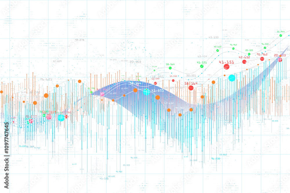 Fototapete abstract data analytics depiction, colorful graphs, white grid background, showcasing digital innova