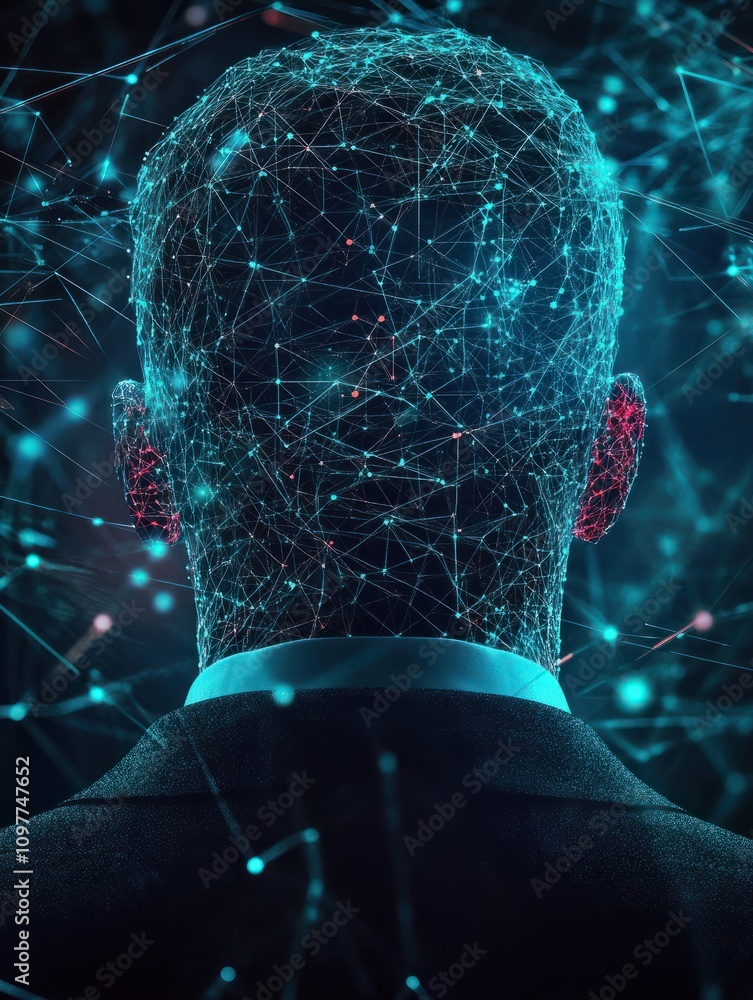 Poster hacker collects data about business people through neural networks. web safety and cyberspace concep