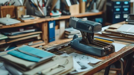 paper hole puncher and stapler classic stationary in an office