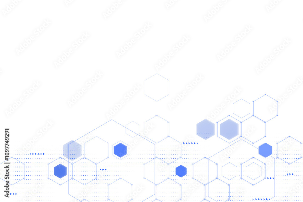 Fototapete abstract blue hexagonal shapes with dotted patterns on a clean white background, geometric layout, d