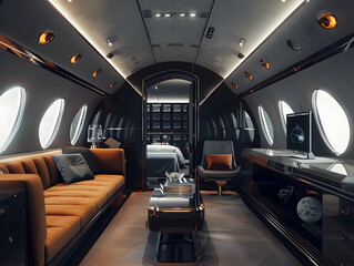 Fototapeta premium Private Jet photo, luxury private jet on sky, private jet interior and exterior view, fly on a private jet plane, business trip on luxury private jet, take off of a private jet