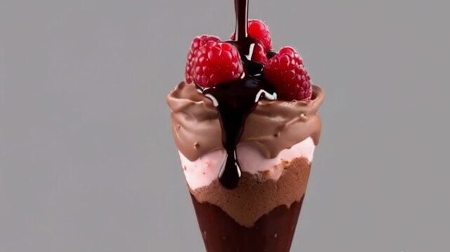 cream with chocolate and raspberries