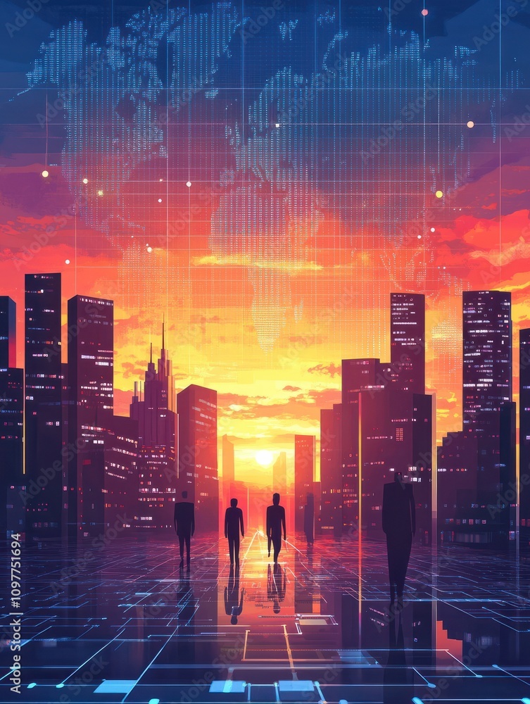 Poster people data folder information futuristic icon network communication concept world map interface ove