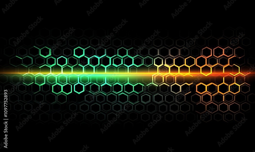 Poster abstract hexagonal pattern with a gradient light effect.