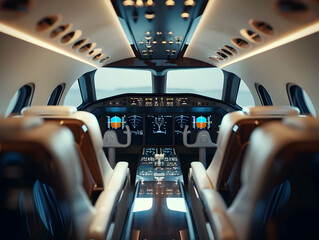 Fototapeta premium Private Jet photo, luxury private jet on sky, private jet interior and exterior view, fly on a private jet plane, business trip on luxury private jet, take off of a private jet