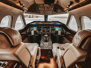 Fototapeta premium Private Jet photo, luxury private jet on sky, private jet interior and exterior view, fly on a private jet plane, business trip on luxury private jet, take off of a private jet