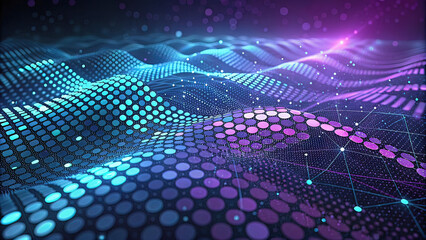 Fototapeta premium Abstract digital background of dots in a mosaic with blue lights. 3D rendering