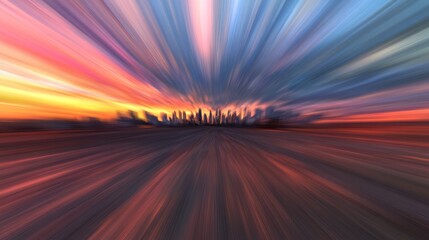 Abstract city skyline sunrise zoom burst.