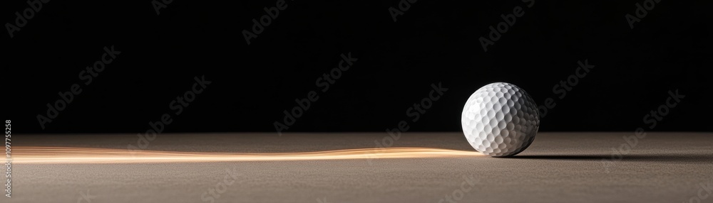 Poster a close-up of a golf ball resting on a surface, illuminated by soft light, casting a subtle shadow a