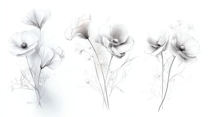 Naklejka premium Elegant white flowers: delicate sketch design.