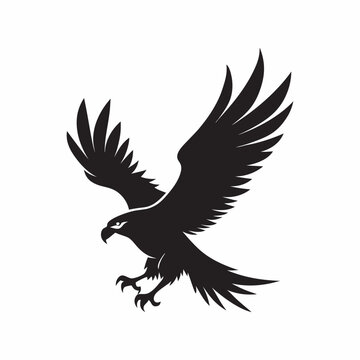 A vector silhouette image of a flying egale