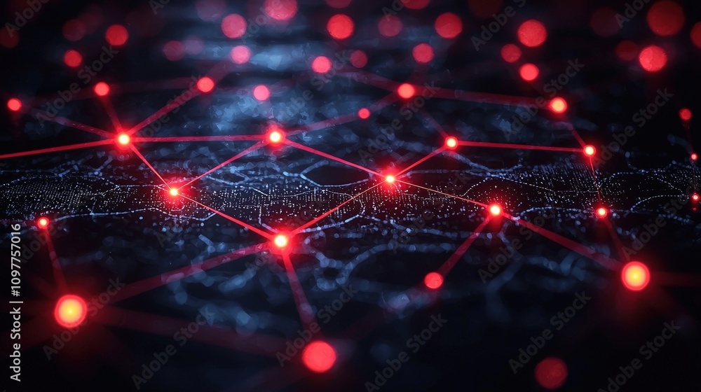 Poster Futuristic Network  Global Data Connections  Red Lines  Digital Grid  Abstract Technology