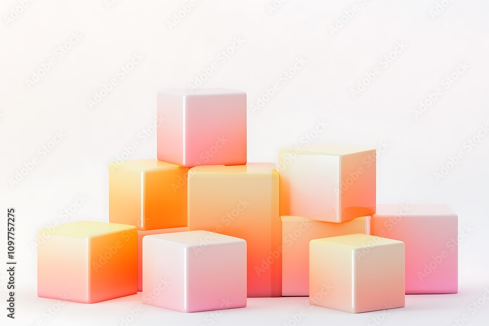 Poster a stack of gradient-colored cubes arranged in an artistic manner.