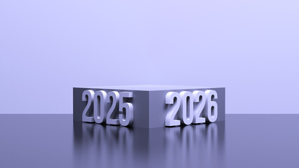2025-2026 date,year on purple podium,copy. 2025,2026 plans,business concept,wallpaper.3D render
