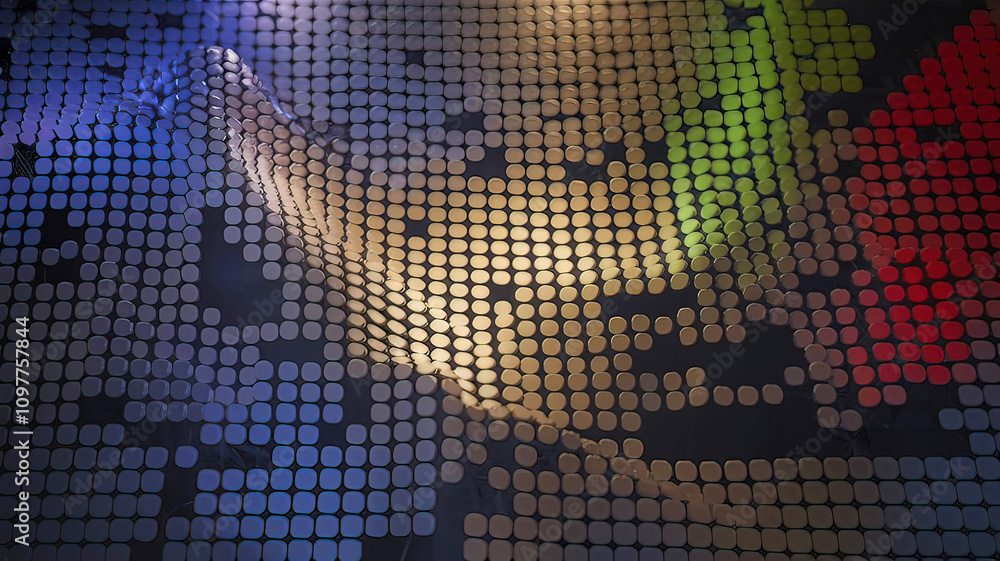Poster abstract digital background of ordered dots on dark background. 3d rendering